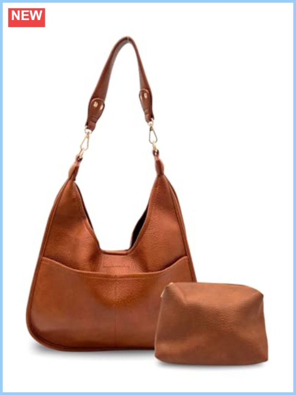 Vegan Leather Slouchy Tote Bag Adjustable Removable Strap Matching Pouch